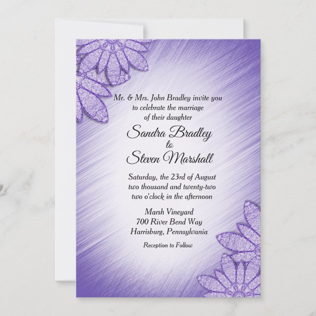 Invitación a matrimonio de acento floral de Hue Vi (Anverso)