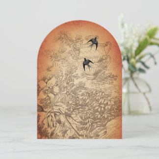 Invitación a matrimonio de aves de la vieja urna d