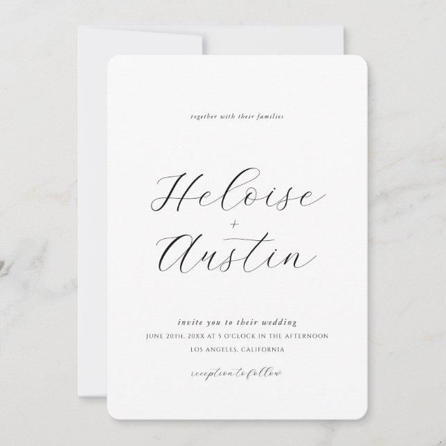 Invitación a matrimonio de B&W con código QR minim (Anverso)