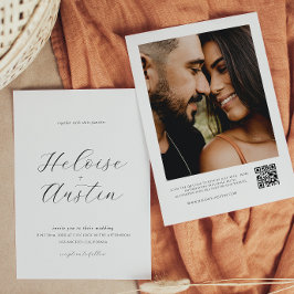 Invitación a matrimonio de B&W con código QR minim