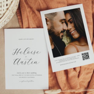 Invitación a matrimonio de B&W con código QR minim