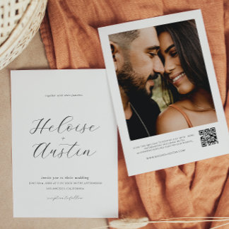 Invitación a matrimonio de B&W con código QR minim