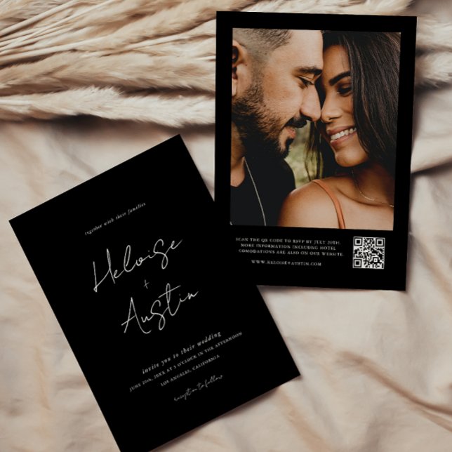 Invitación a matrimonio de B&W con código QR minim (Subido por el creador)