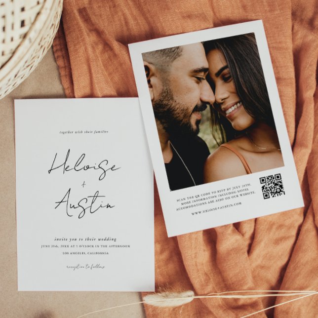 Invitación a matrimonio de B&W con código QR minim (Subido por el creador)