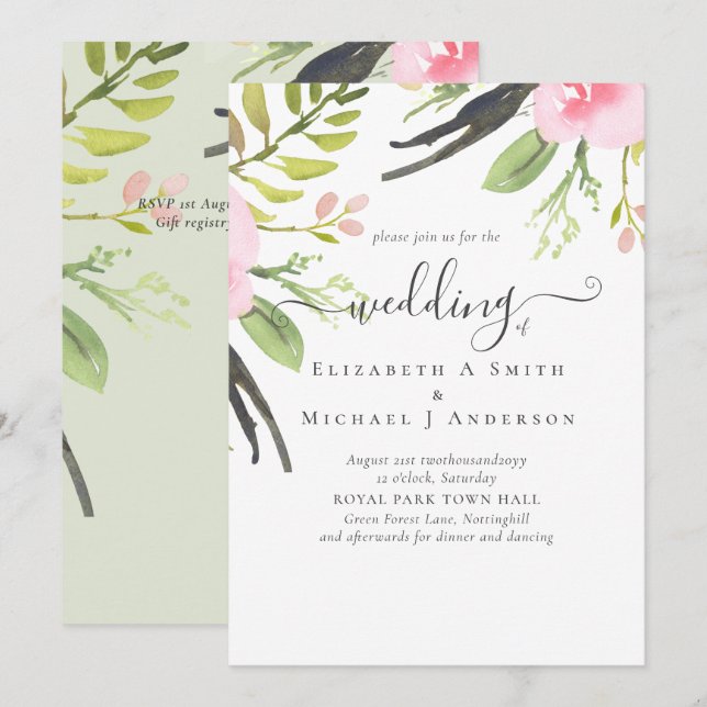 Invitación a matrimonio de calidad de oliva rosa R (Anverso / Reverso)