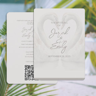 Invitación a matrimonio de cisnes con código QR