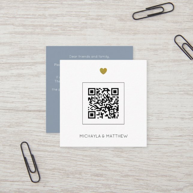 Invitación a matrimonio de código QR azul de Dusty (Anverso/Reverso In Situ)