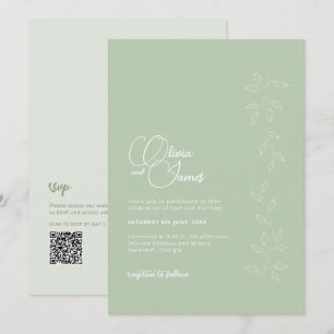 Invitación a matrimonio de código QR botánico verd