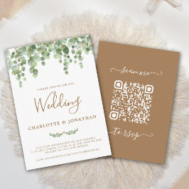 Invitación a matrimonio de código QR de eucalipto 