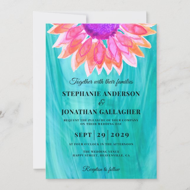 Invitación a matrimonio de código QR de flores col (Anverso)