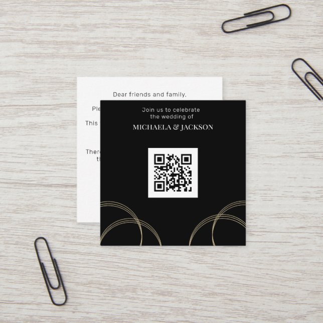 Invitación a matrimonio de código QR de oro negro  (Anverso/Reverso In Situ)