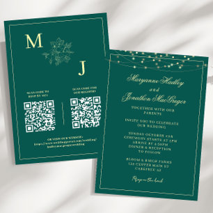 Invitación a matrimonio de código QR elegante verd