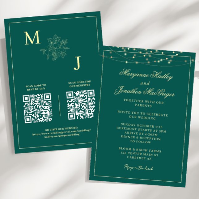 Invitación a matrimonio de código QR elegante verd (Subido por el creador)