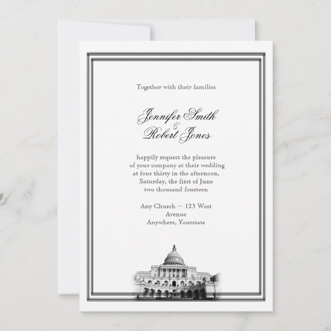 Invitación a matrimonio de destino de Washington D (Anverso)