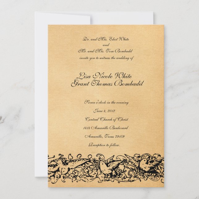 Invitación a matrimonio de diseño de pergamino de  (Anverso)