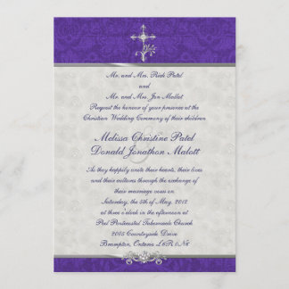 Invitación a matrimonio de doble ceremonia morada