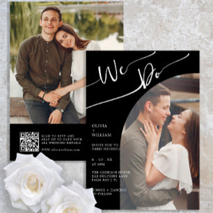 Invitación a matrimonio de dos fotos con código QR