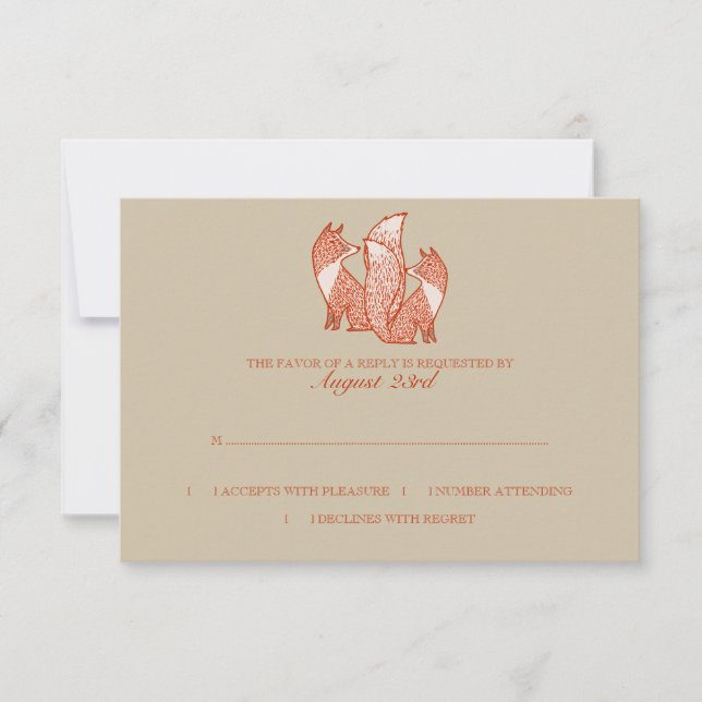 Invitación a matrimonio de dos zorros rsvp (Anverso)