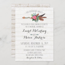 Invitación a matrimonio de flechas para plumas boh