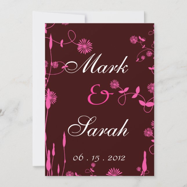 Invitación a matrimonio de flores de campo rosado (Anverso)