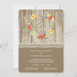 Invitación a matrimonio de flores de madera rústic
