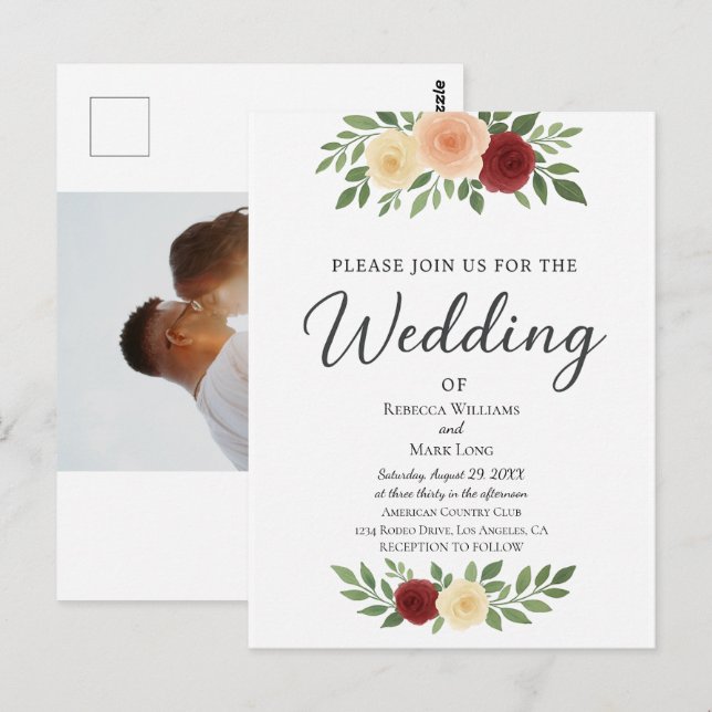 Invitación a matrimonio de fotografía simple super (Anverso / Reverso)