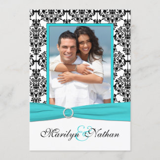 Invitación a matrimonio de fotos Aqua, White, Blac
