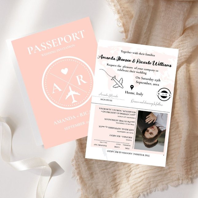 Invitación a matrimonio de fotos de pasaporte rosa (Subido por el creador)