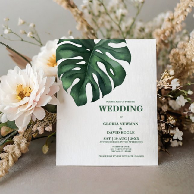 Invitación a matrimonio de hoja tropical Monstera (Subido por el creador)