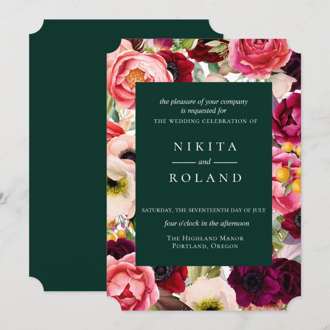 Invitación a matrimonio de impresión floral colori (Anverso / Reverso)