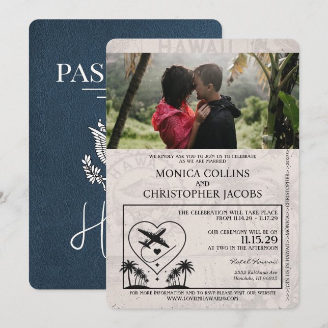 Invitación a matrimonio de la Marina Blue Hawaii (Anverso / Reverso)