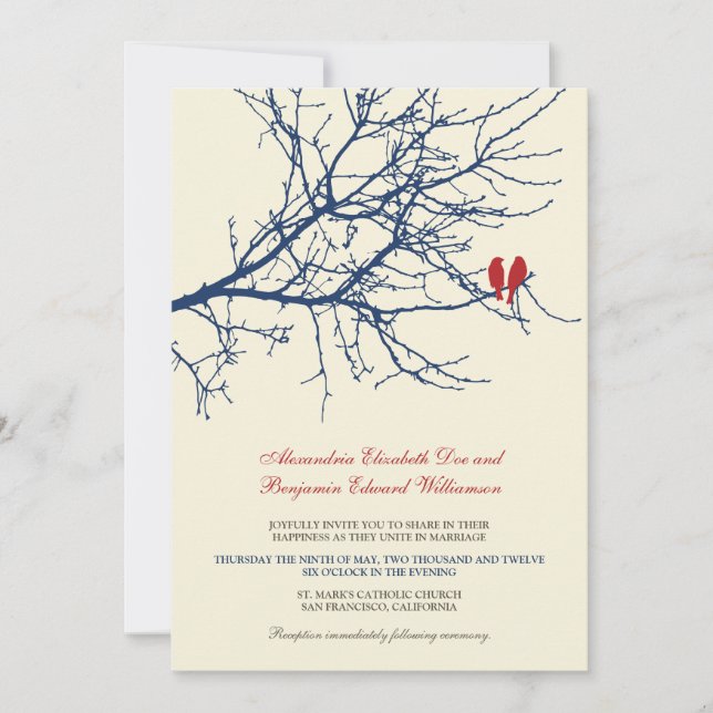 Invitación a matrimonio de la rama de Aves amorosa (Anverso)