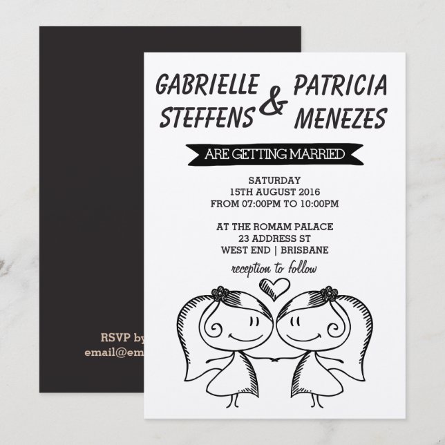 Invitación a matrimonio de lesbianas de pareja con (Anverso / Reverso)