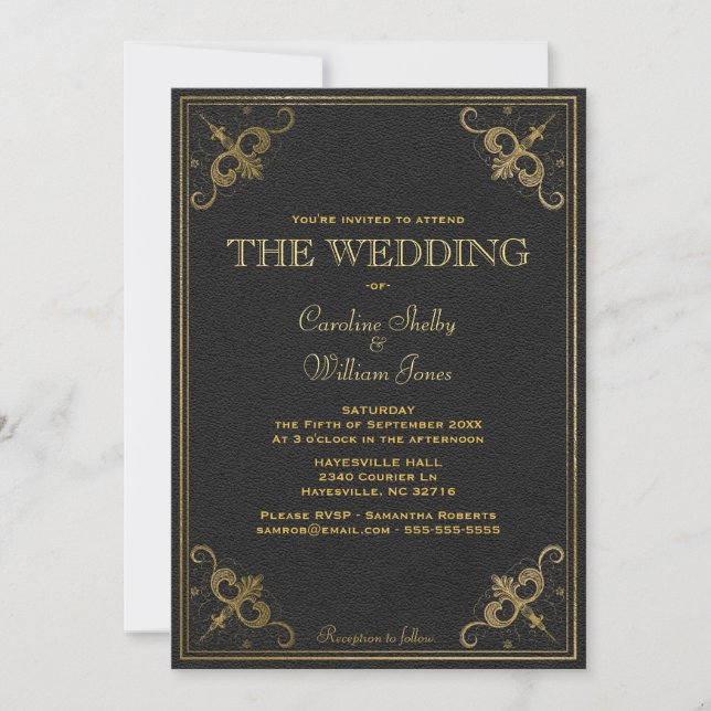 Invitación a matrimonio de libro de cuero de época (Anverso)