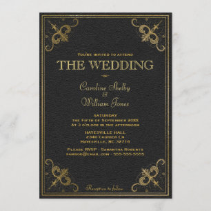 Invitación a matrimonio de libro de cuero de época