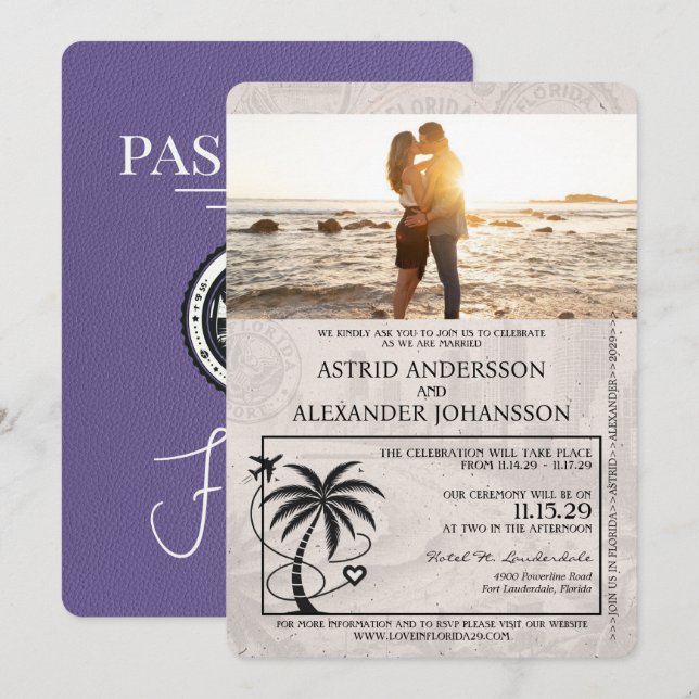Invitación a matrimonio de Lilac Purple Florida Pa (Anverso / Reverso)