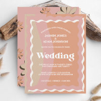 Invitación a matrimonio de líneas onduladas rosada