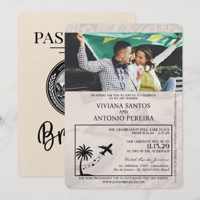 Invitación a matrimonio de marfil-Brasil (Anverso / Reverso)