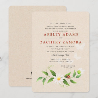 Invitación a matrimonio de mariposa floral rústica