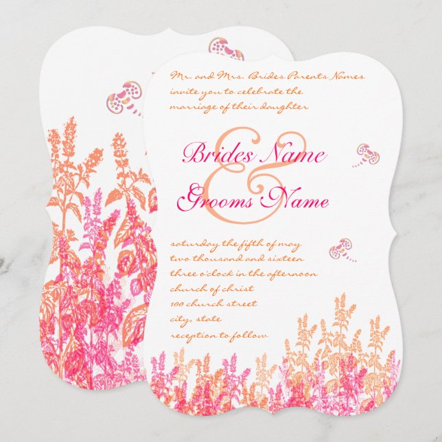 Invitación a matrimonio de mariposas de flores de  (Anverso / Reverso)