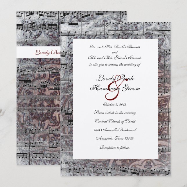Invitación a matrimonio de música céltica plateada (Anverso / Reverso)