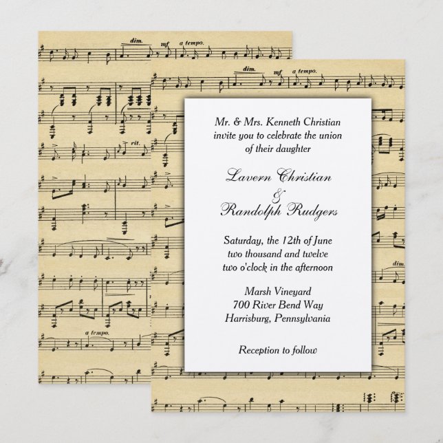Invitación a matrimonio de música de hojas (Anverso / Reverso)