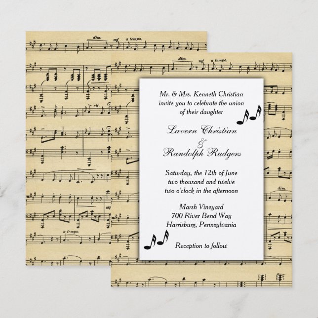 Invitación a matrimonio de música de hojas (Anverso / Reverso)