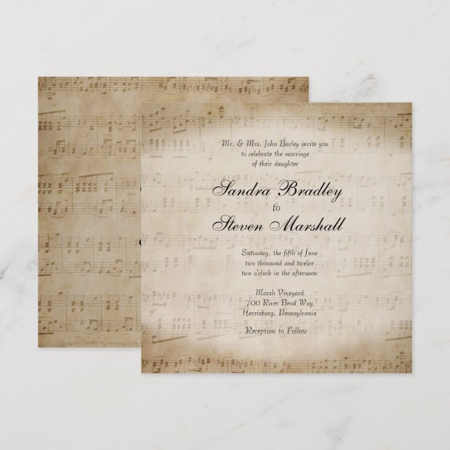 Invitación a matrimonio de música de hojas (Anverso / Reverso)