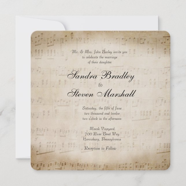 Invitación a matrimonio de música de hojas (Anverso)