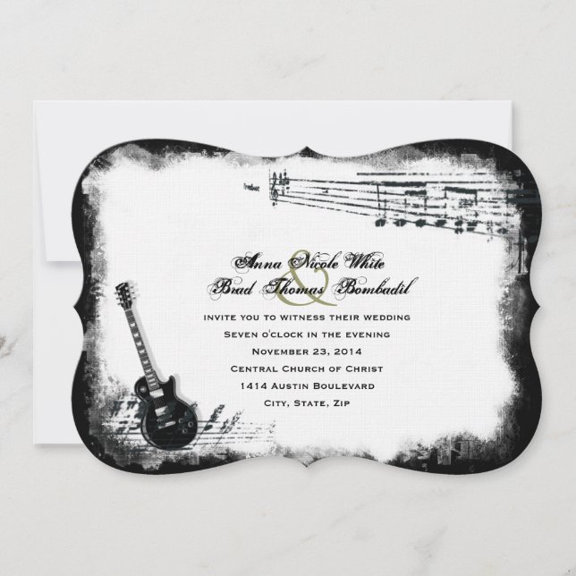 Invitación a matrimonio de música tosca de guitarr (Anverso)