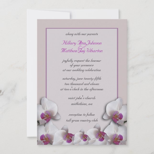Invitación a matrimonio de orquídeas (Anverso)