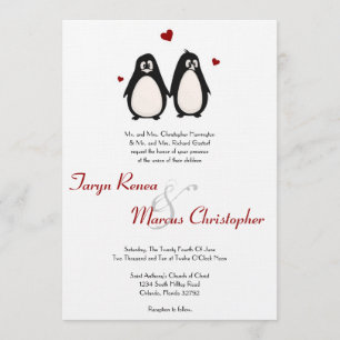 Invitación a matrimonio de pareja de amor pingüino