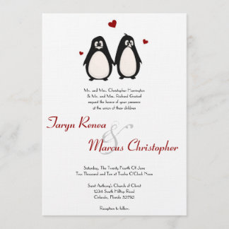 Invitación a matrimonio de pareja de amor pingüino