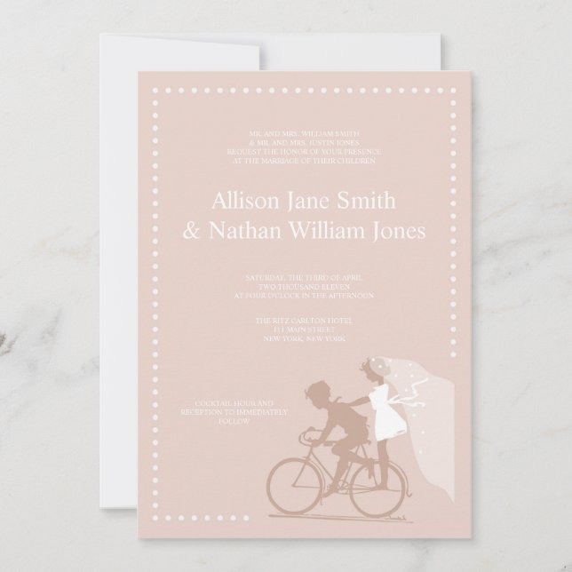 Invitación a matrimonio de pareja de bicicletas de (Anverso)